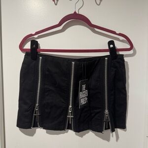 The Ragged Priest Black Cross Mini Skirt with Front Zippers